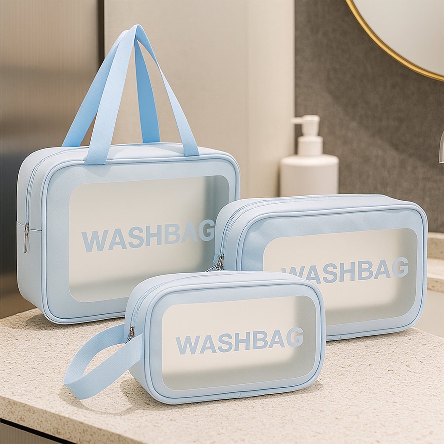 3-IN-1 Waterproof Transparent Travel Toiletry Bag Set 3-IN-1 Waterproof Transparent Travel Toiletry Bag Set